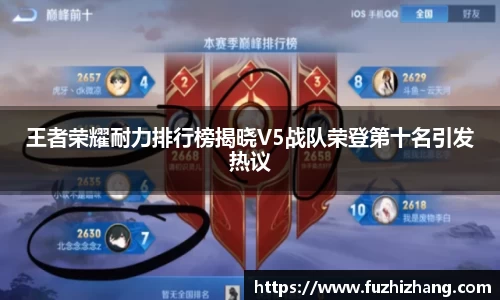 王者荣耀耐力排行榜揭晓V5战队荣登第十名引发热议